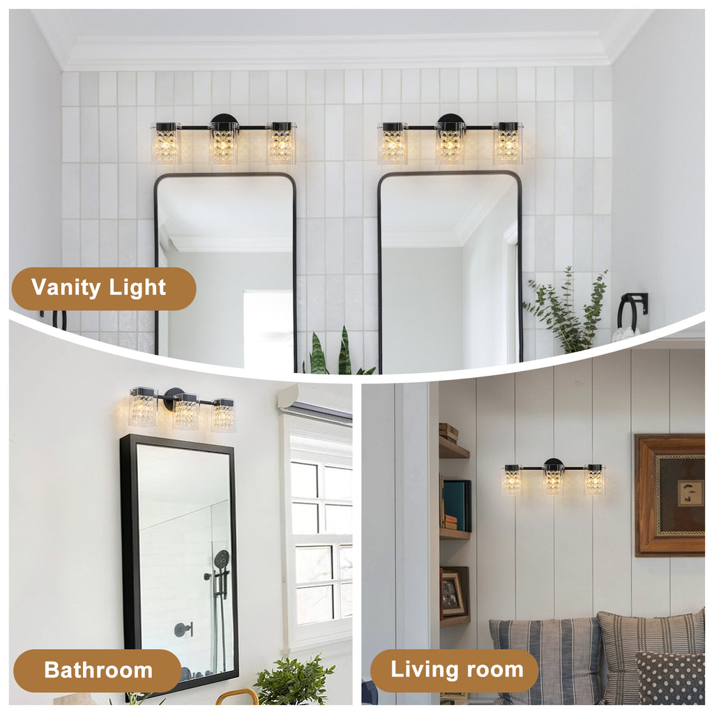 3-Light Crystal Vanity Light Wall Sconce Clear Glass Shades Bathroom - product image 5 | Zenvolit