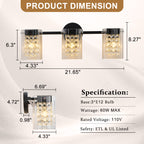 3-Light Crystal Vanity Light Wall Sconce Clear Glass Shades Bathroom - product image 6 | Zenvolit