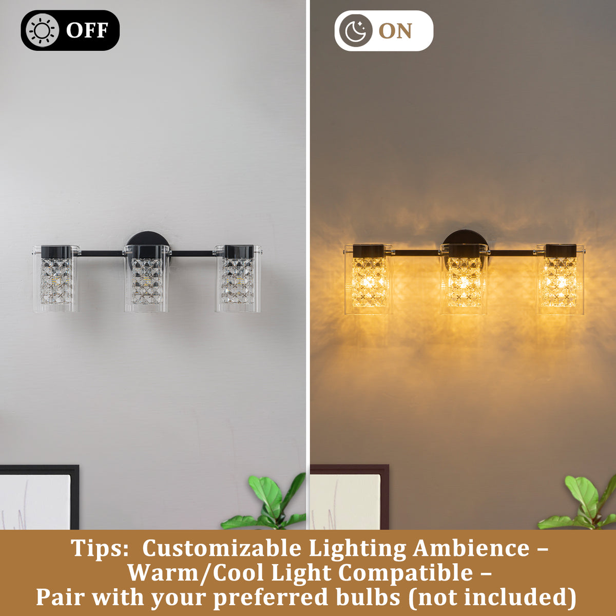 3-Light Crystal Vanity Light Wall Sconce Clear Glass Shades Bathroom - product image 7 | Zenvolit