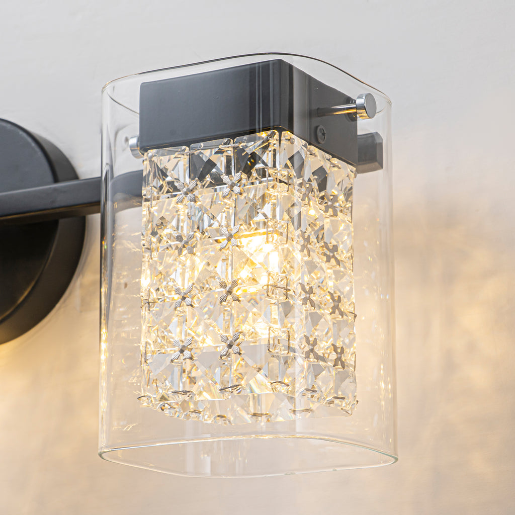 3-Light Crystal Vanity Light Wall Sconce Clear Glass Shades Bathroom - product image 9 | Zenvolit