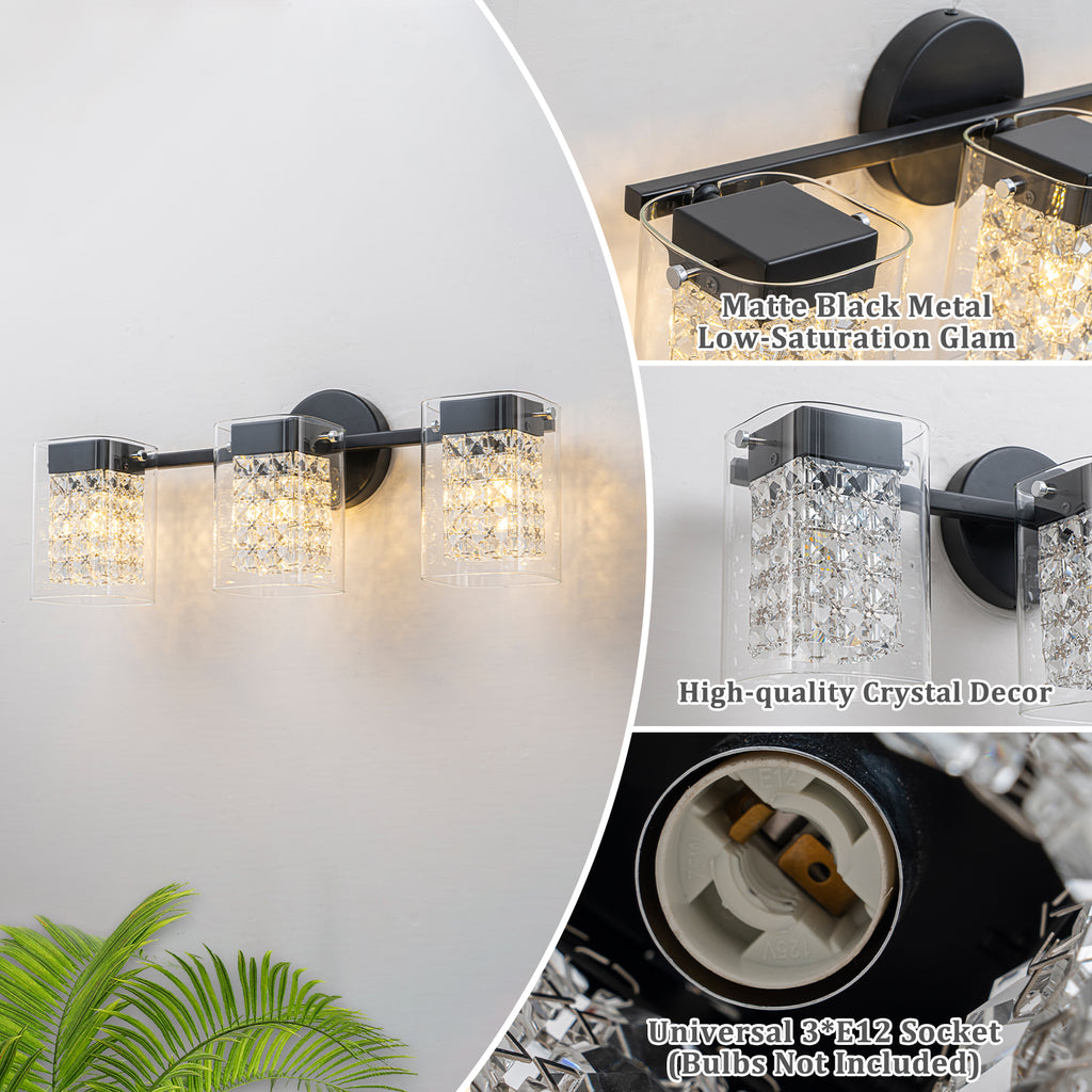 3-Light Crystal Vanity Light Wall Sconce Clear Glass Shades Bathroom - product image 11 | Zenvolit