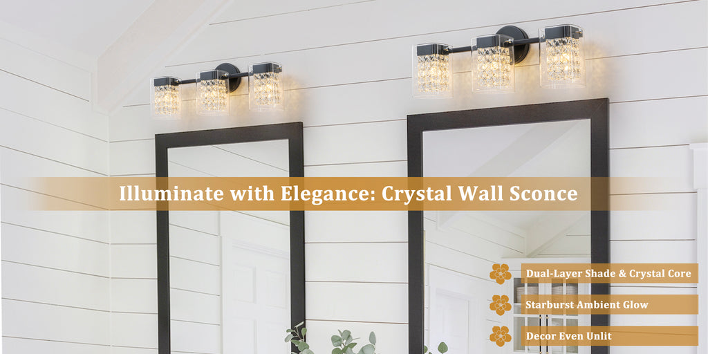 3-Light Crystal Vanity Light Wall Sconce Clear Glass Shades Bathroom - product image 13 | Zenvolit