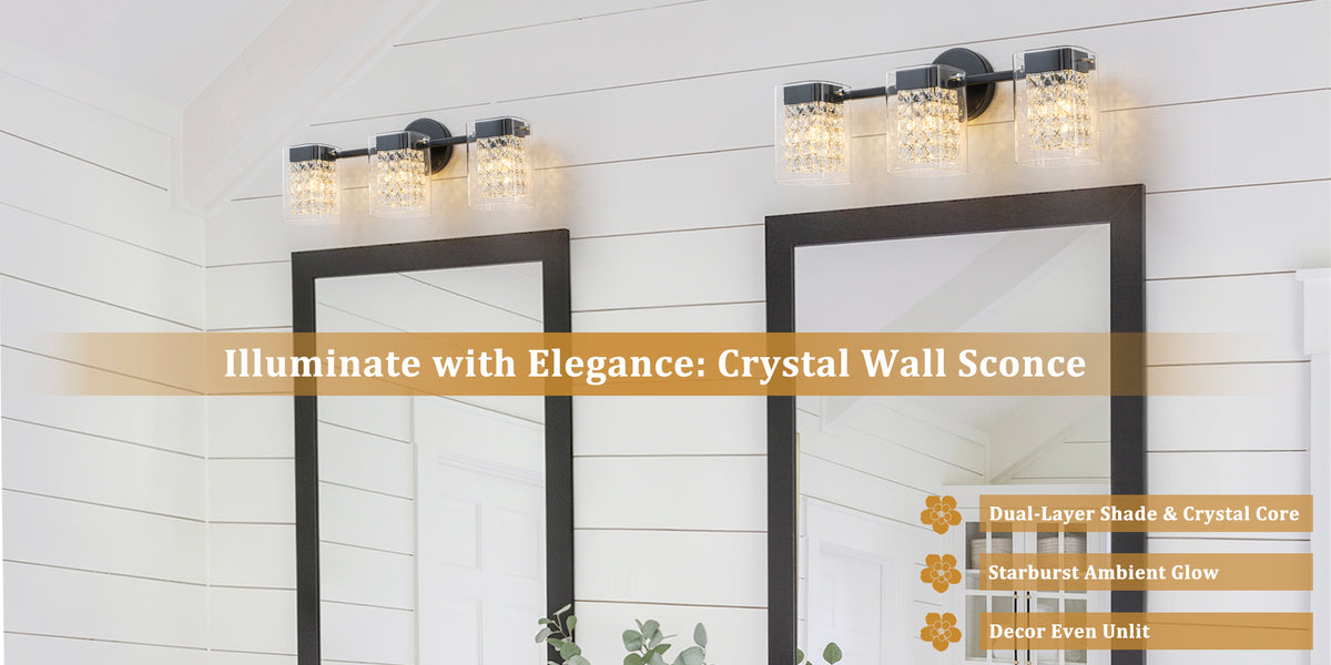 3-Light Crystal Vanity Light Wall Sconce Clear Glass Shades Bathroom - product image 13 | Zenvolit
