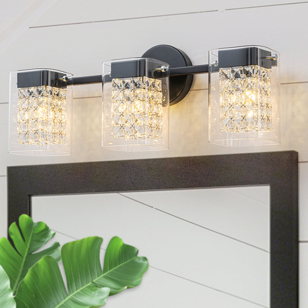 3-Light Crystal Vanity Light Wall Sconce Clear Glass Shades Bathroom - product image 14 | Zenvolit