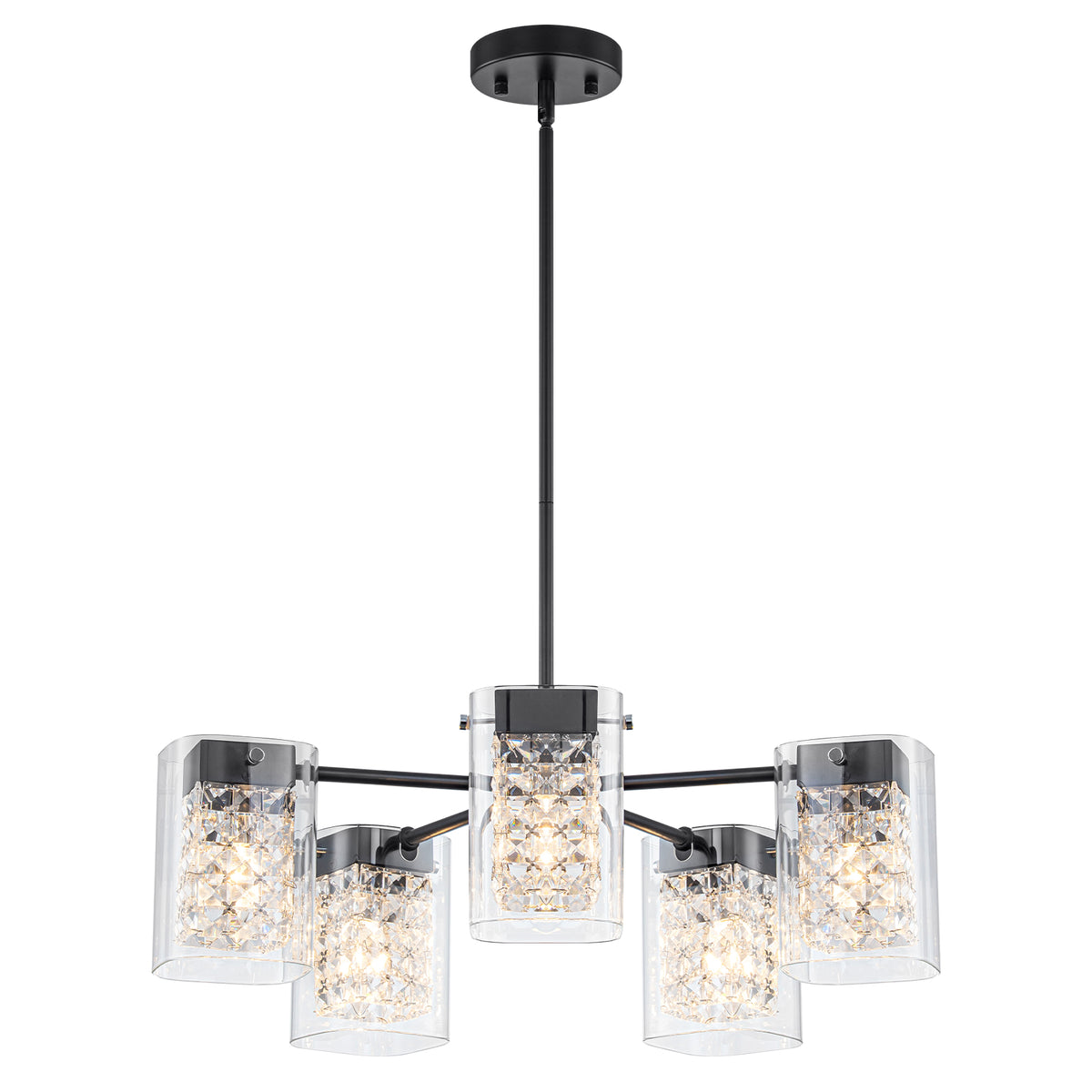 5 Light Crystal Glass Chandelier with Clear Square Shades Modern - product image 2 | Zenvolit