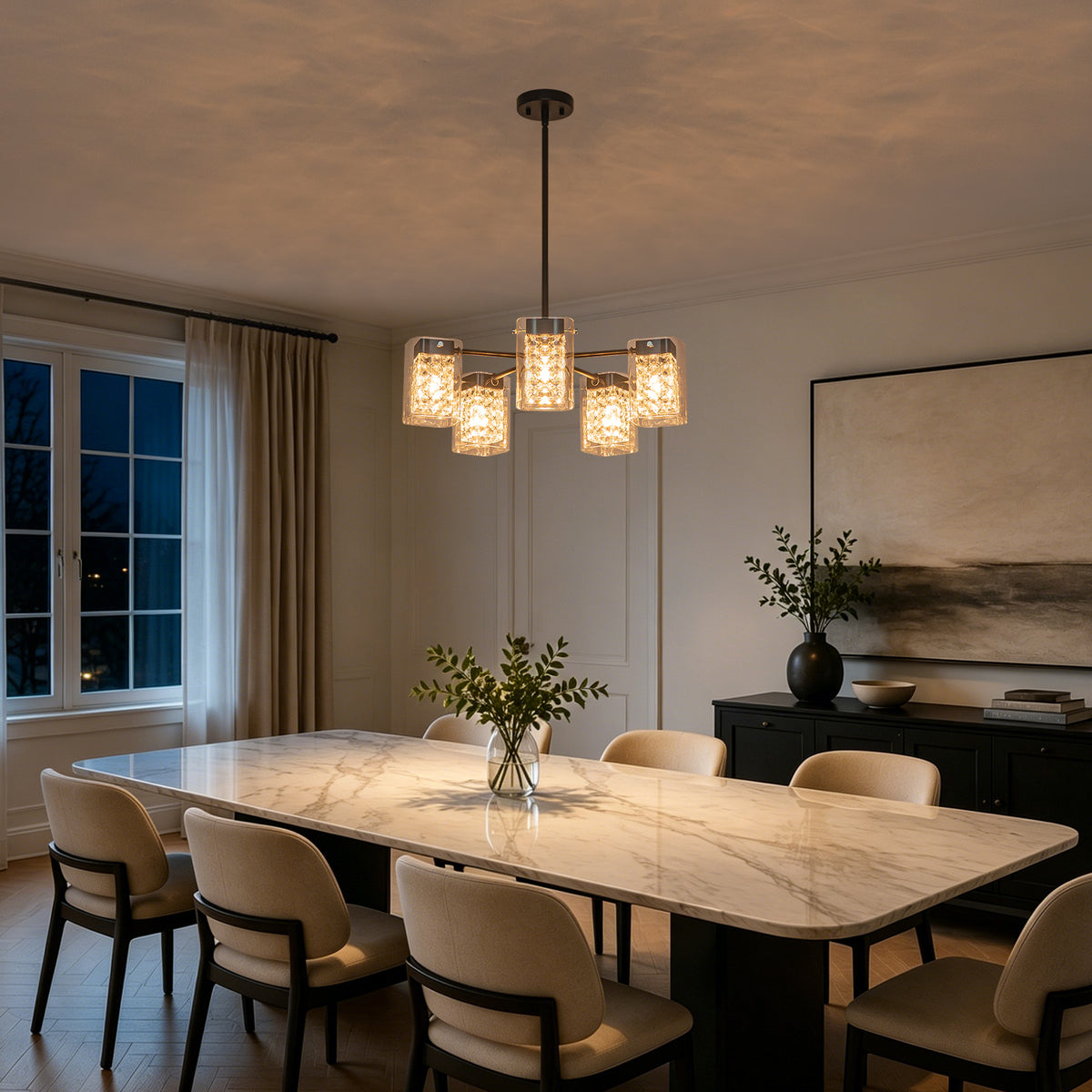 5 Light Crystal Glass Chandelier with Clear Square Shades Modern - product image 10 | Zenvolit