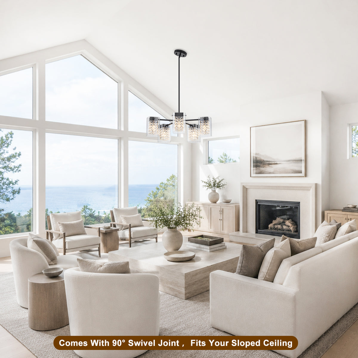 5 Light Crystal Glass Chandelier with Clear Square Shades Modern - product image 11 | Zenvolit
