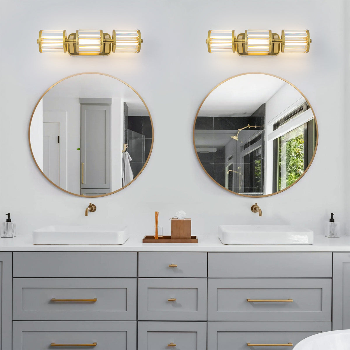 Modern Gold LED Vanity Wall Sconce Crystal Bathroom Light 3-Light - product image 2 | Zenvolit