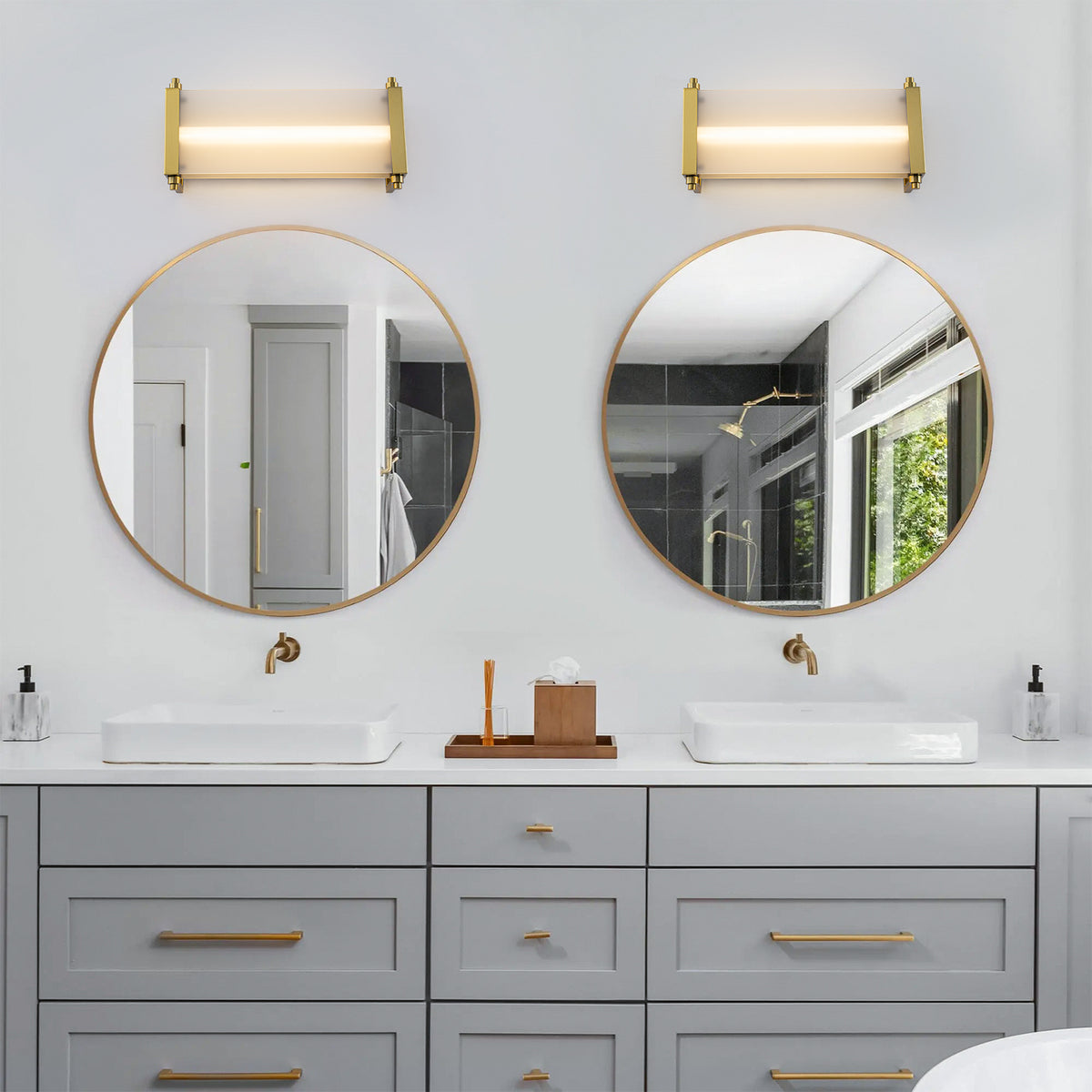 Gold LED Vanity Lights Frosted Tempered Glass Panel Modern Bathroom - product image 2 | Zenvolit