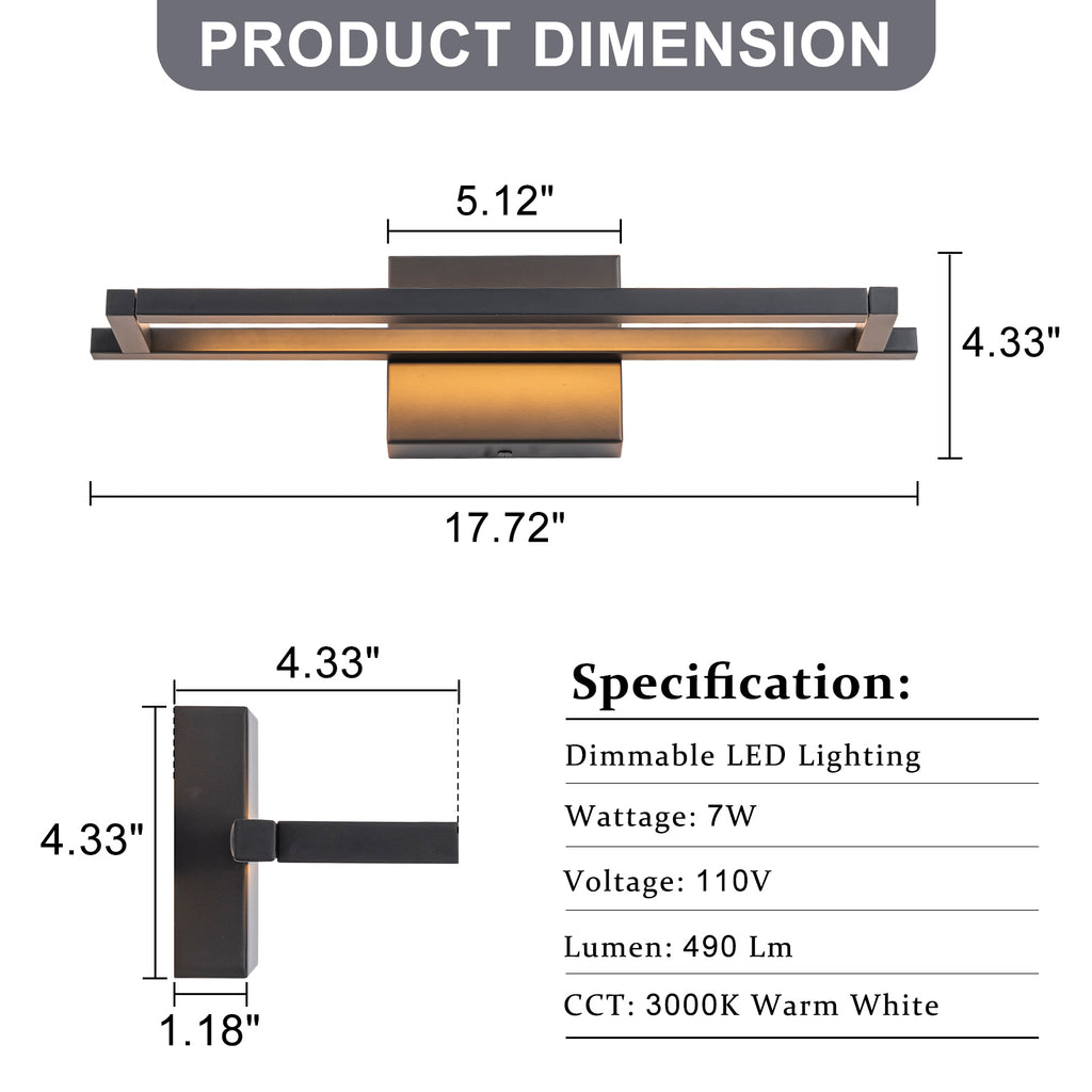 Modern Matte Black Linear Rectangular LED Wall Sconces Dimmable - product image 7 | Zenvolit