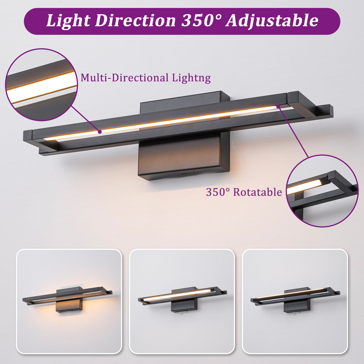 Modern Matte Black Linear Rectangular LED Wall Sconces Dimmable - product image 15 | Zenvolit
