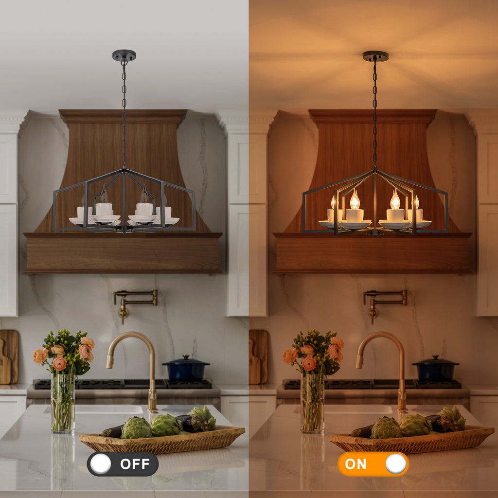 6-Light Industrial Matte Black Geometric Chandelier with White Ceramic - product image 2 | Zenvolit