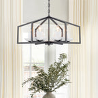 6-Light Industrial Matte Black Geometric Chandelier with White Ceramic - product image 5 | Zenvolit