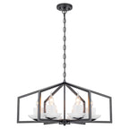 6-Light Industrial Matte Black Geometric Chandelier with White Ceramic - product image 6 | Zenvolit