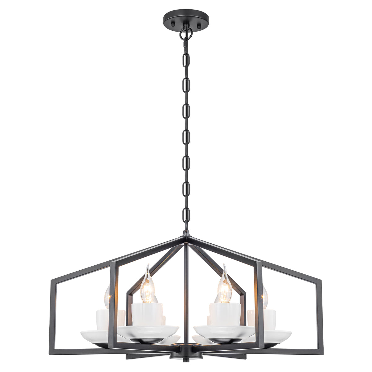 6-Light Industrial Matte Black Geometric Chandelier with White Ceramic - product image 6 | Zenvolit