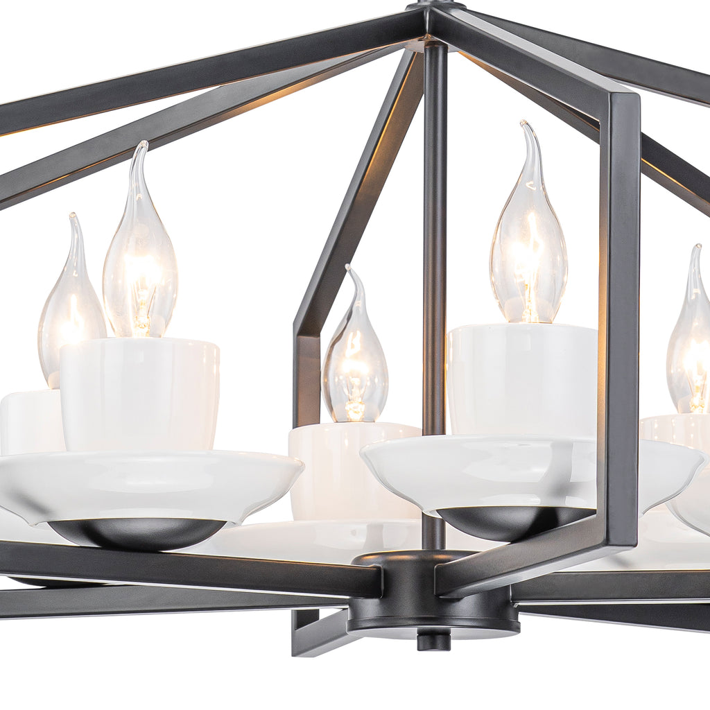 6-Light Industrial Matte Black Geometric Chandelier with White Ceramic - product image 9 | Zenvolit