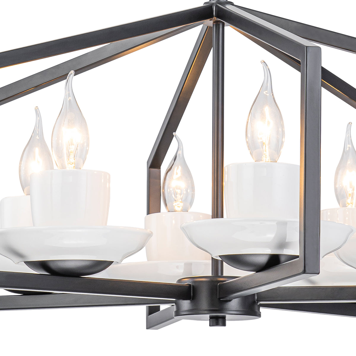 6-Light Industrial Matte Black Geometric Chandelier with White Ceramic - product image 9 | Zenvolit