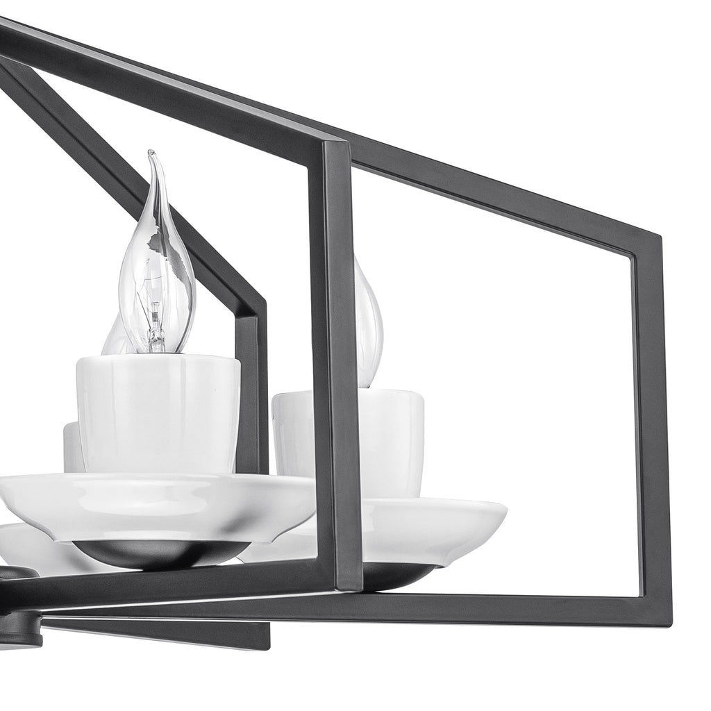 6-Light Industrial Matte Black Geometric Chandelier with White Ceramic - product image 10 | Zenvolit