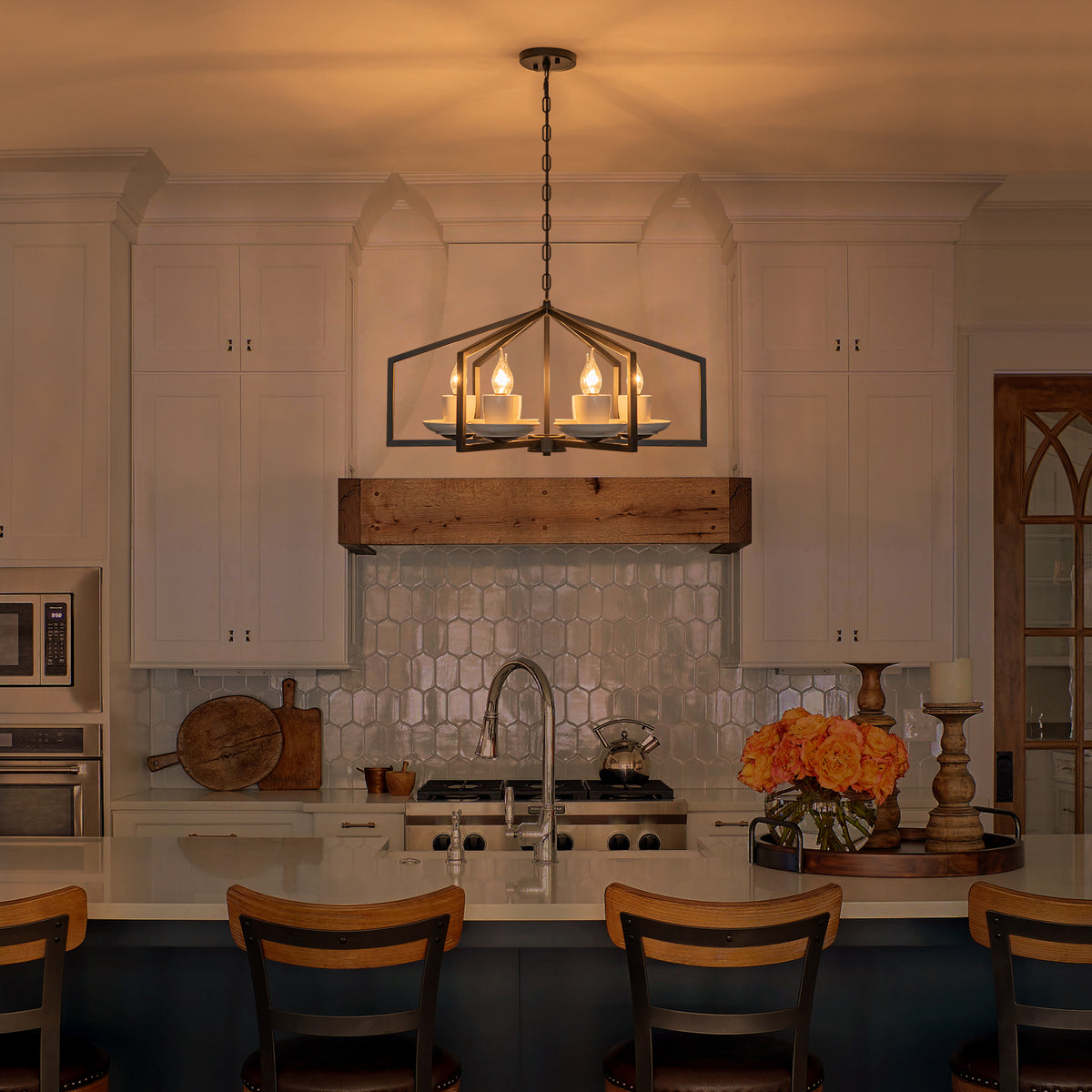 6-Light Industrial Matte Black Geometric Chandelier with White Ceramic - product image 11 | Zenvolit