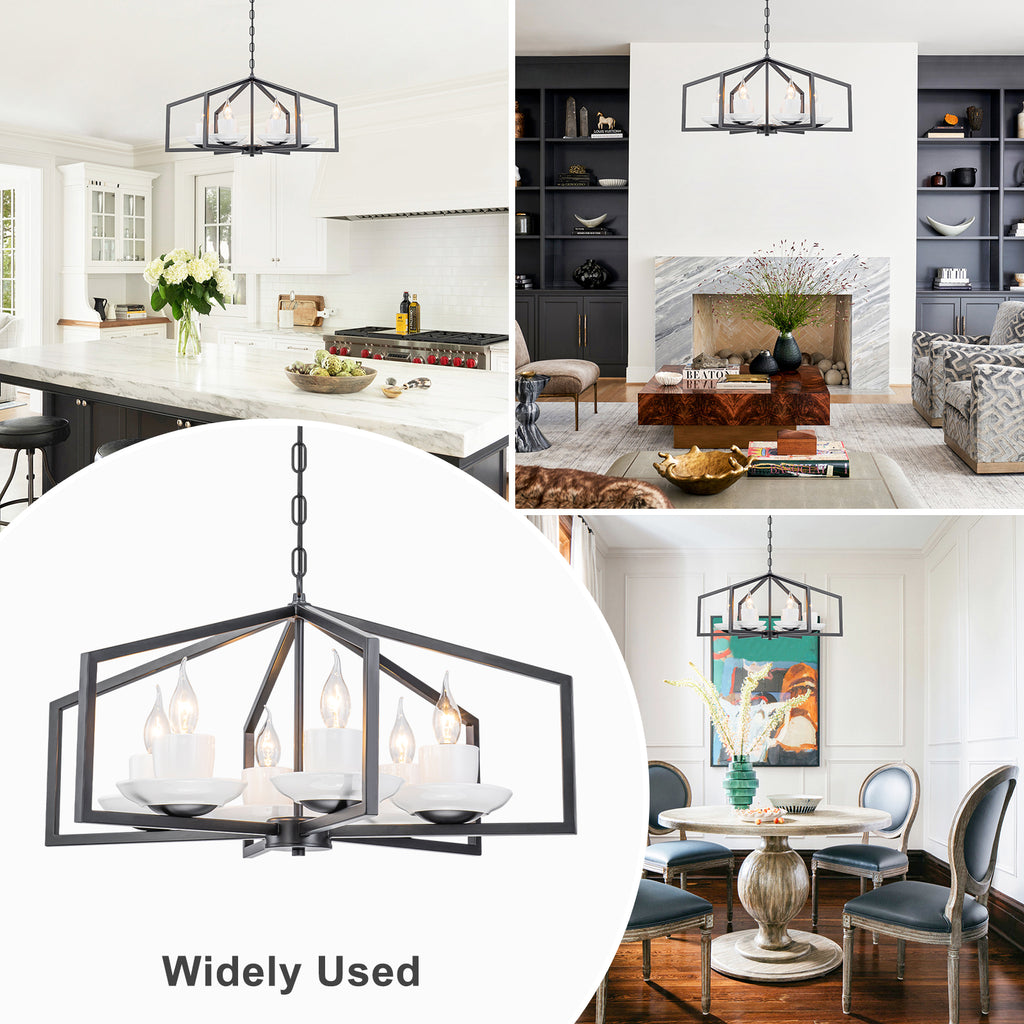 6-Light Industrial Matte Black Geometric Chandelier with White Ceramic - product image 15 | Zenvolit