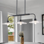 3-Light Black Linear Pendant Light with Pleated Clear Glass Shades - product image 1 | Zenvolit