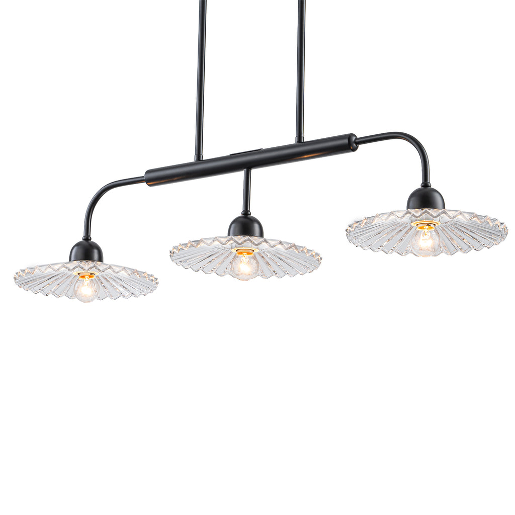 3-Light Black Linear Pendant Light with Pleated Clear Glass Shades - product image 9 | Zenvolit