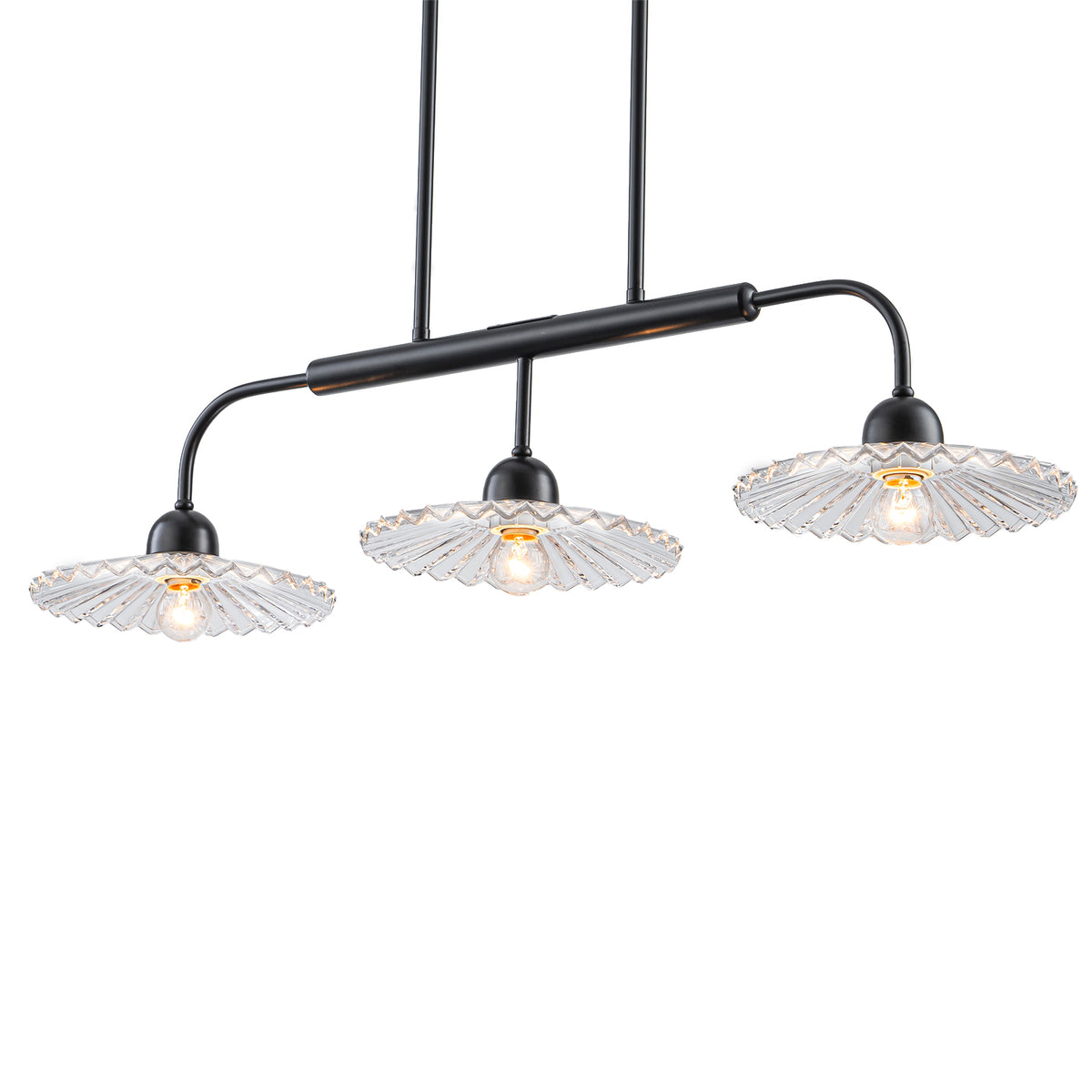 3-Light Black Linear Pendant Light with Pleated Clear Glass Shades - product image 9 | Zenvolit