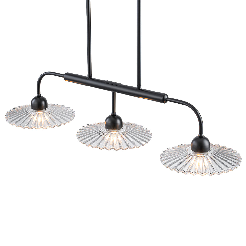 3-Light Black Linear Pendant Light with Pleated Clear Glass Shades - product image 12 | Zenvolit