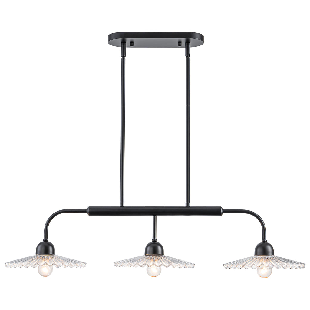 3-Light Black Linear Pendant Light with Pleated Clear Glass Shades - product image 13 | Zenvolit