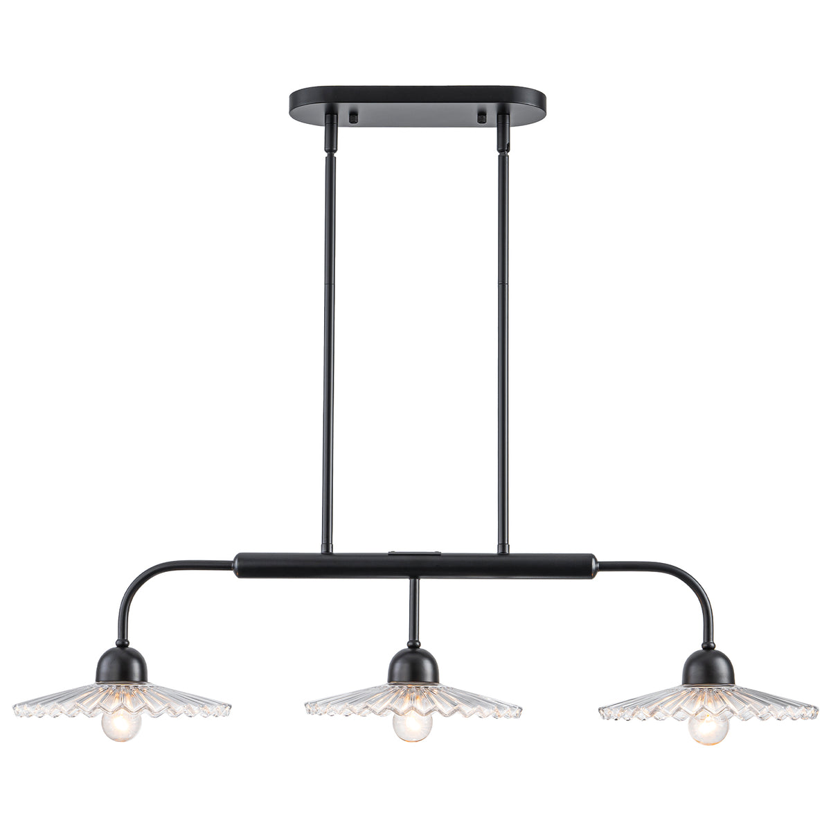 3-Light Black Linear Pendant Light with Pleated Clear Glass Shades - product image 13 | Zenvolit