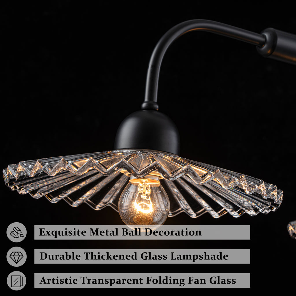 3-Light Black Linear Pendant Light with Pleated Clear Glass Shades - product image 16 | Zenvolit