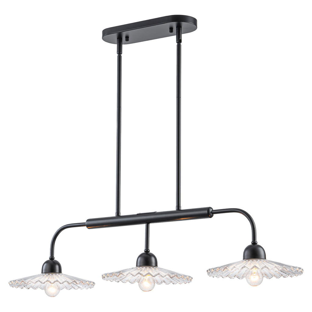 3-Light Black Linear Pendant Light with Pleated Clear Glass Shades - product image 17 | Zenvolit