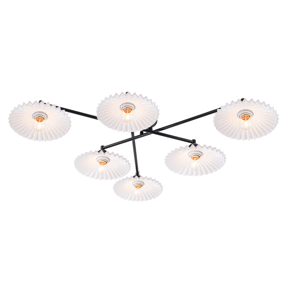 40.16 in. 6-Light Modern Matte Black Branch-Shaped Flush Mount Ceiling Light with White Glass Shades - product image 6 | Zenvolit