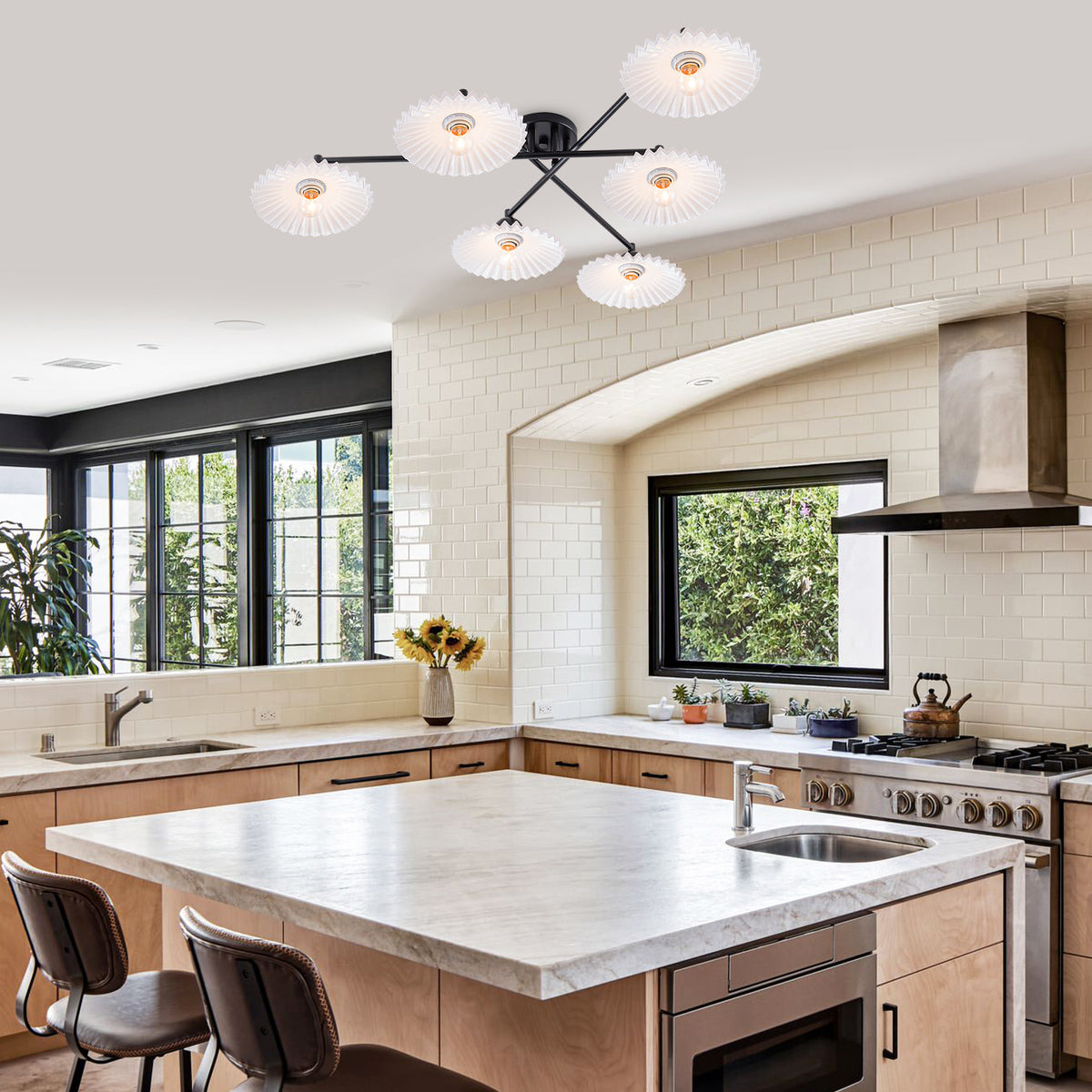 40.16 in. 6-Light Modern Matte Black Branch-Shaped Flush Mount Ceiling Light with White Glass Shades - product image 13 | Zenvolit