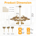 6-Light Modern Gold Branch Chandelier with Tea-Colored Glass Shades - product image 2 | Zenvolit