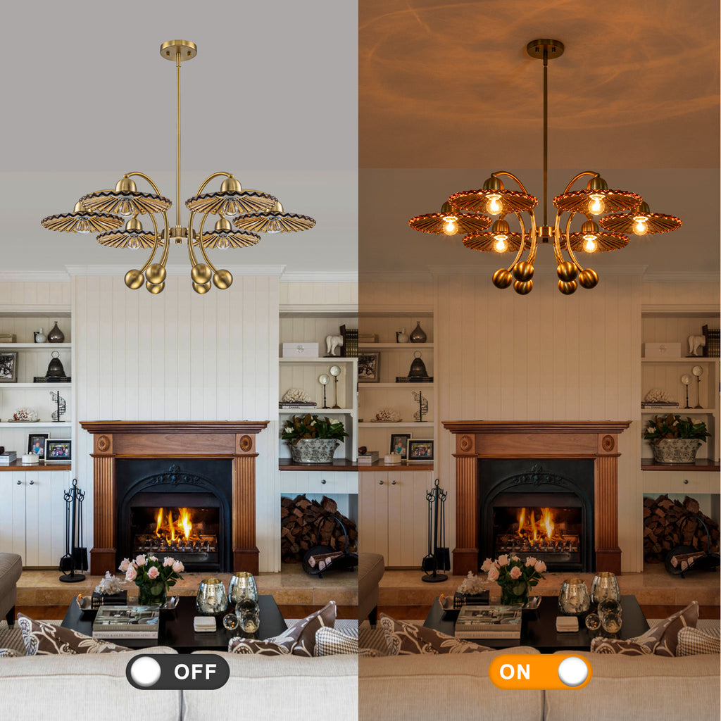 6-Light Modern Gold Branch Chandelier with Tea-Colored Glass Shades - product image 3 | Zenvolit
