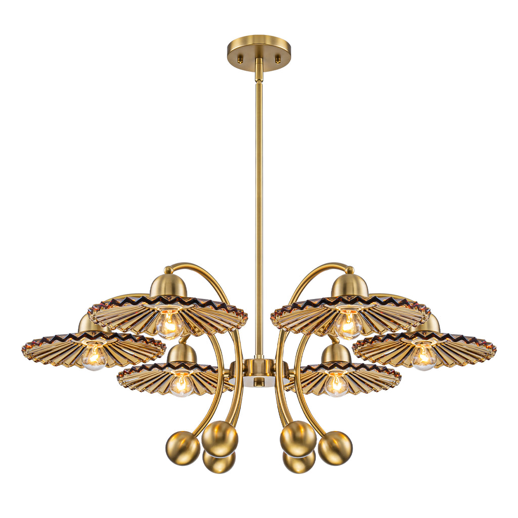 6-Light Modern Gold Branch Chandelier with Tea-Colored Glass Shades - product image 7 | Zenvolit