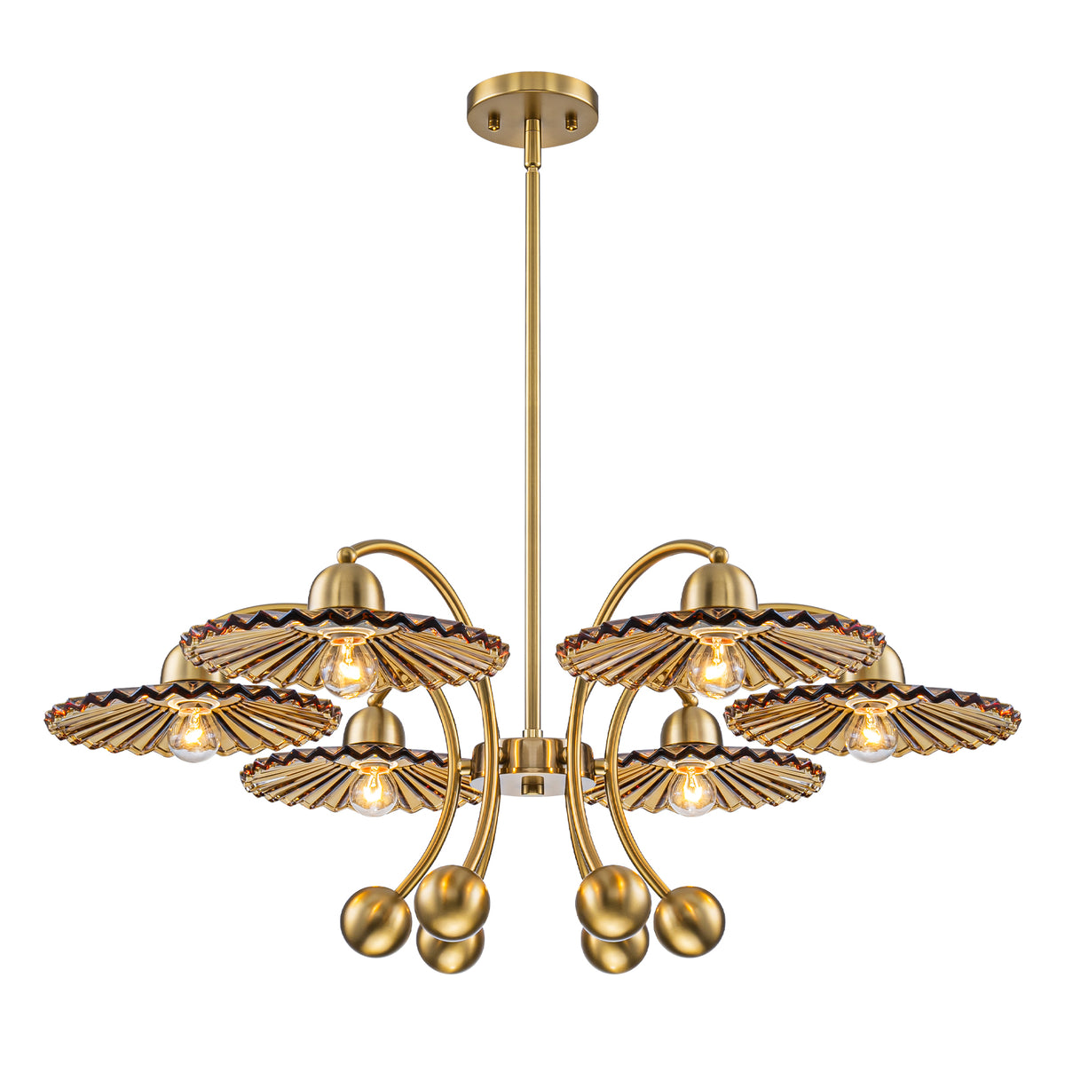 6-Light Modern Gold Branch Chandelier with Tea-Colored Glass Shades - product image 7 | Zenvolit