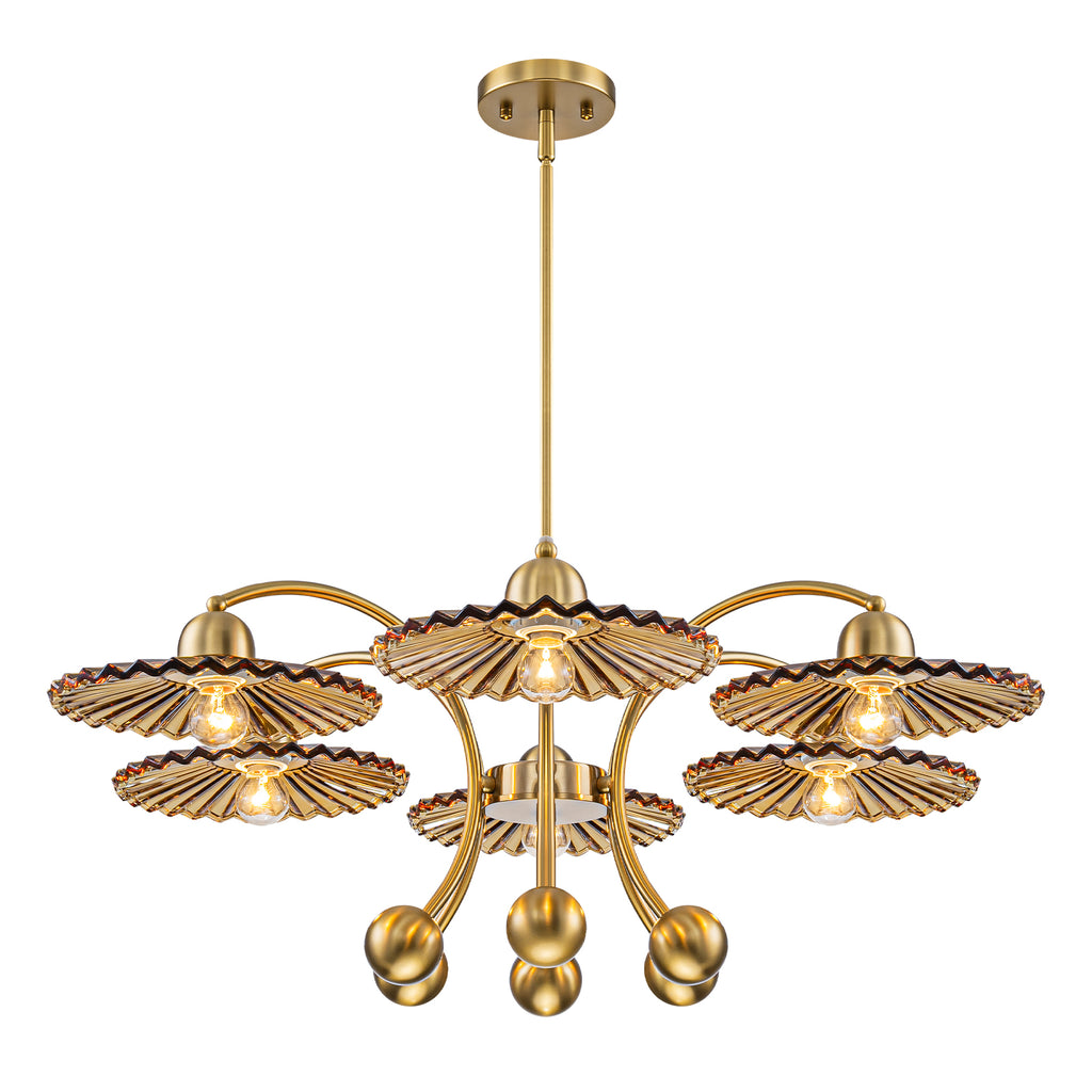6-Light Modern Gold Branch Chandelier with Tea-Colored Glass Shades - product image 8 | Zenvolit