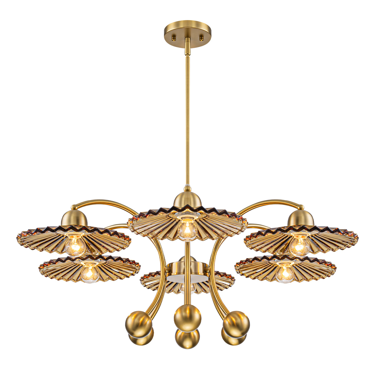 6-Light Modern Gold Branch Chandelier with Tea-Colored Glass Shades - product image 8 | Zenvolit