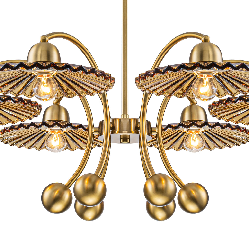 6-Light Modern Gold Branch Chandelier with Tea-Colored Glass Shades - product image 11 | Zenvolit