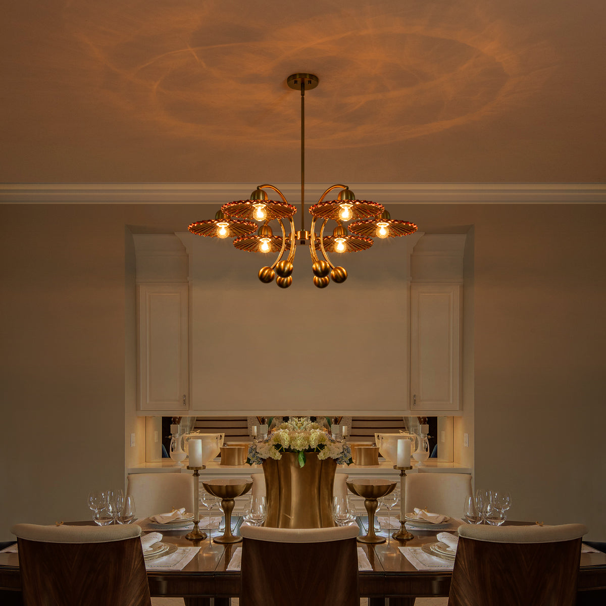 6-Light Modern Gold Branch Chandelier with Tea-Colored Glass Shades - product image 13 | Zenvolit