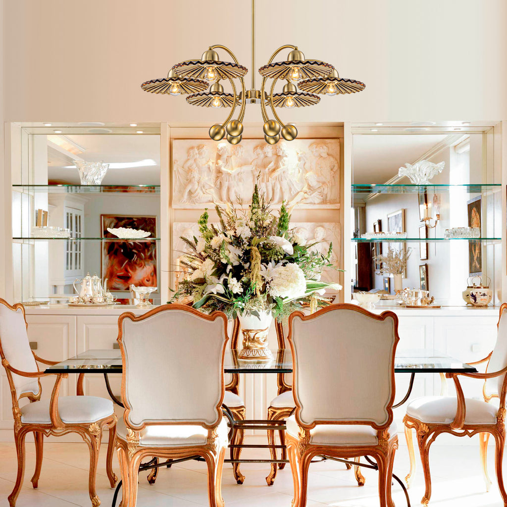 6-Light Modern Gold Branch Chandelier with Tea-Colored Glass Shades - product image 15 | Zenvolit