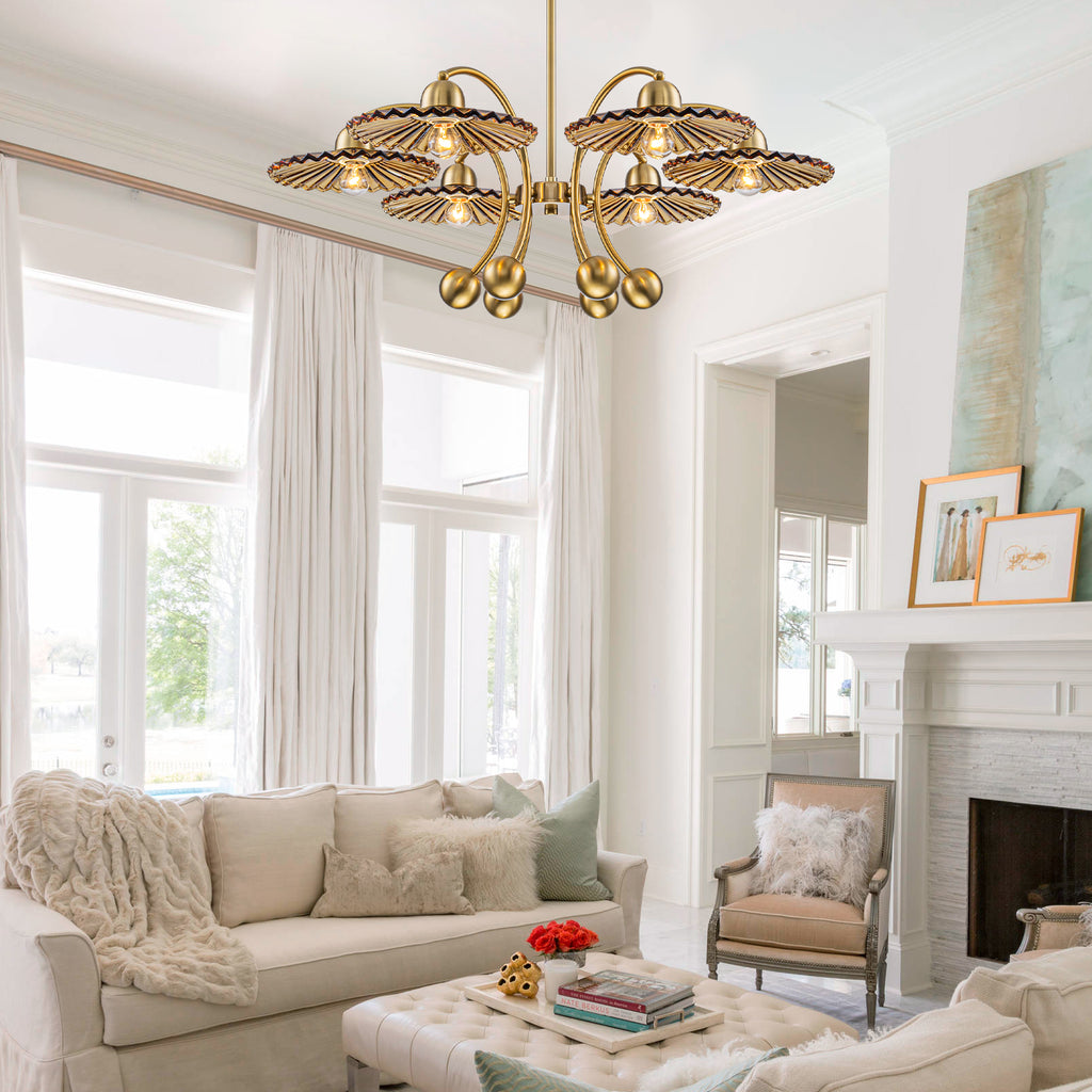 6-Light Modern Gold Branch Chandelier with Tea-Colored Glass Shades - product image 16 | Zenvolit