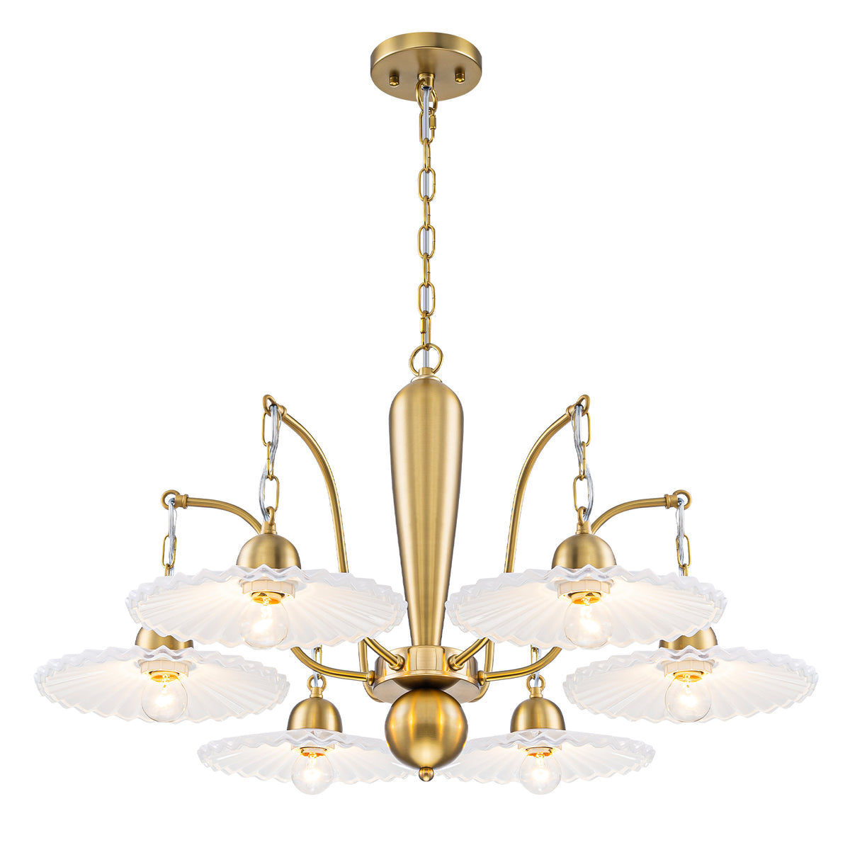 6-Light Mid-Century Gold Chandelier with White Fluted Glass Shades - product image 7 | Zenvolit
