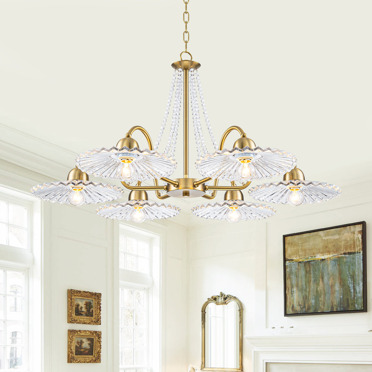6-Light Gold Chandelier Clear Fluted Glass Shades & Crystal Accents - product image 6 | Zenvolit