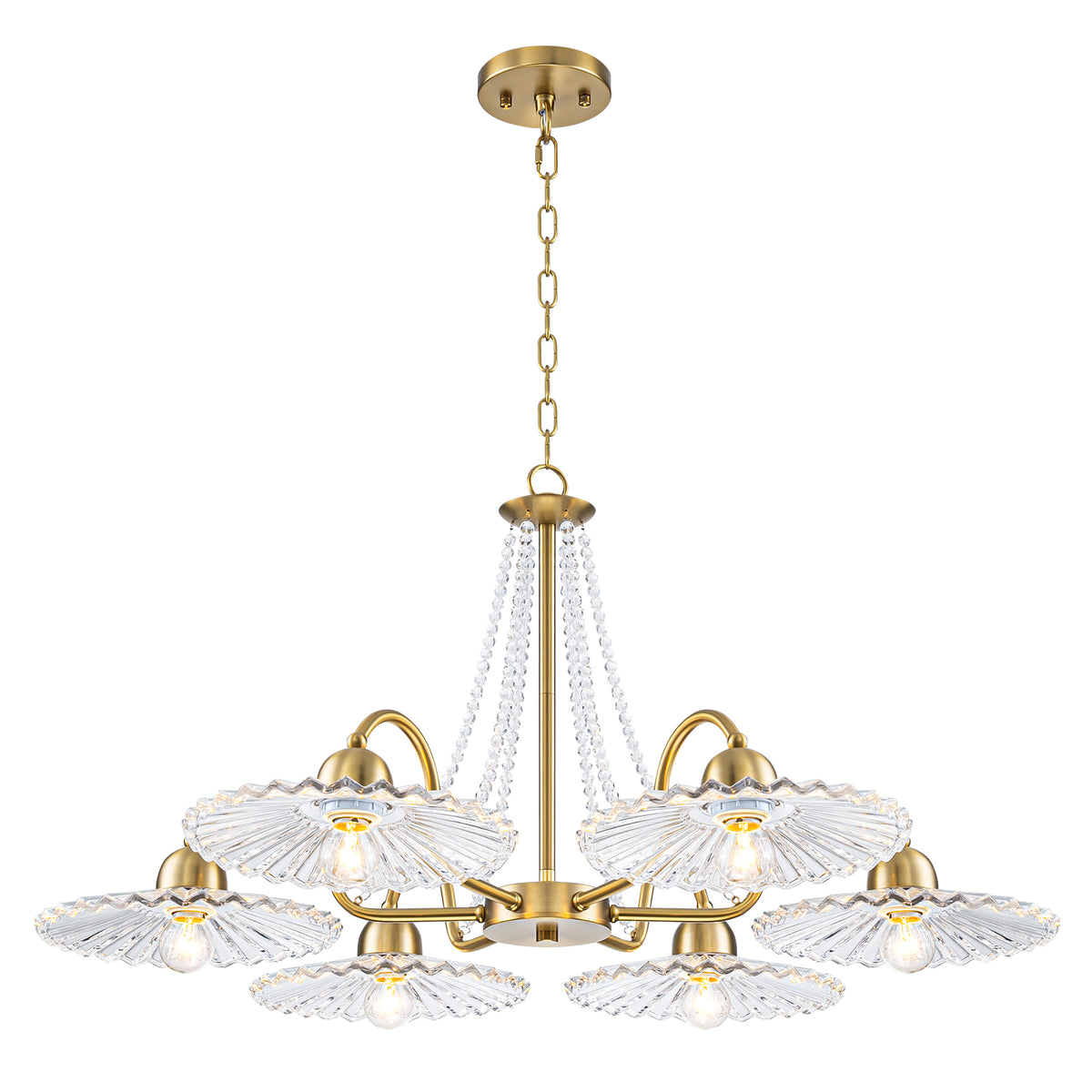 6-Light Gold Chandelier Clear Fluted Glass Shades & Crystal Accents - product image 7 | Zenvolit