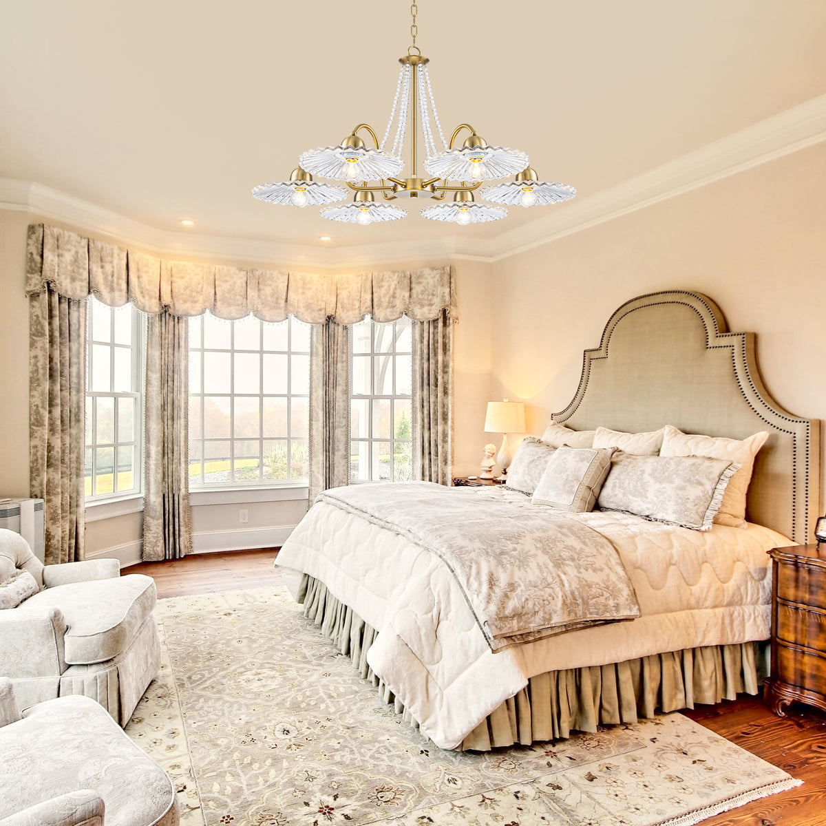 6-Light Gold Chandelier Clear Fluted Glass Shades & Crystal Accents - product image 14 | Zenvolit