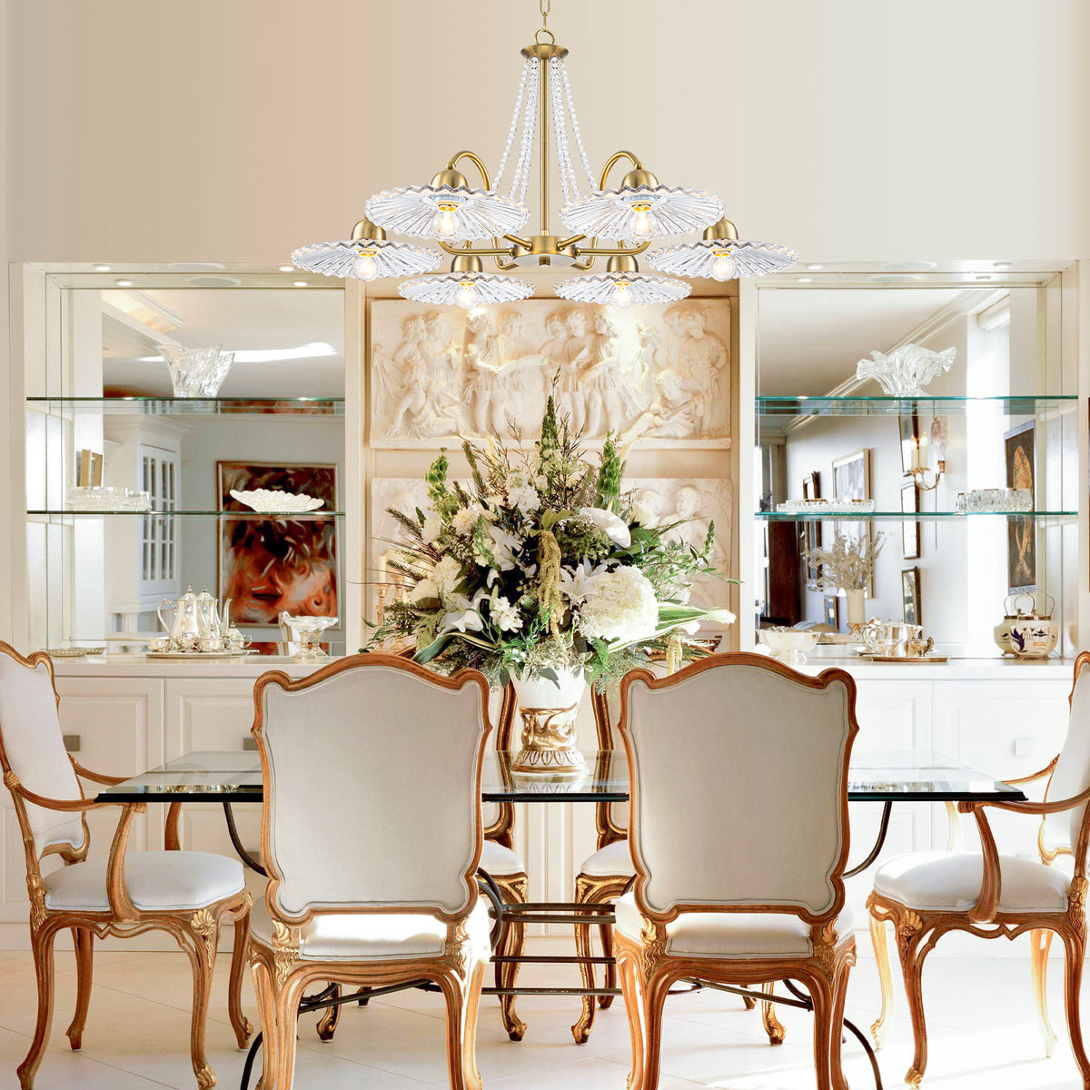 6-Light Gold Chandelier Clear Fluted Glass Shades & Crystal Accents - product image 15 | Zenvolit