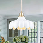 Modern Brushed Gold Pendant Light with Ceramic Flower Shade Fixture - product image 1 | Zenvolit